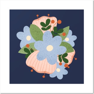 Blue and pink flowers blooming Posters and Art